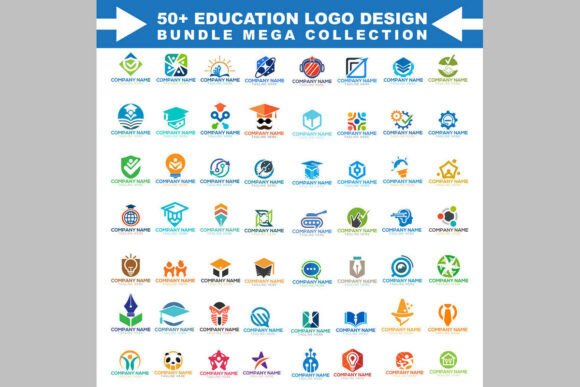 50 Education Logos for E: Design Bundle for Schools & Online Learning