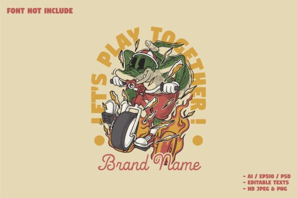 Fiery Tricycle Croc Retro Cartoon Mascot: Ignite Your Brand’s Identity with a Bold Visual Edge