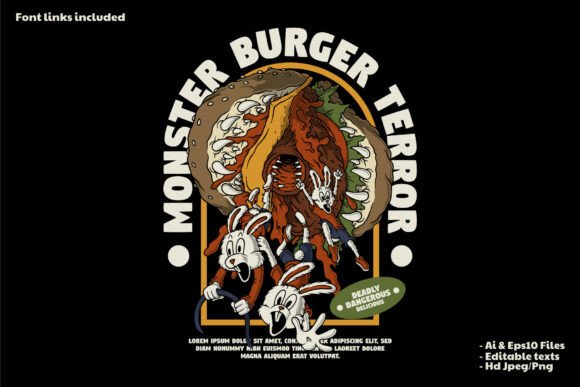 Monster Burger Attacking Rabbits: A Bold Mascot for Brand Identity