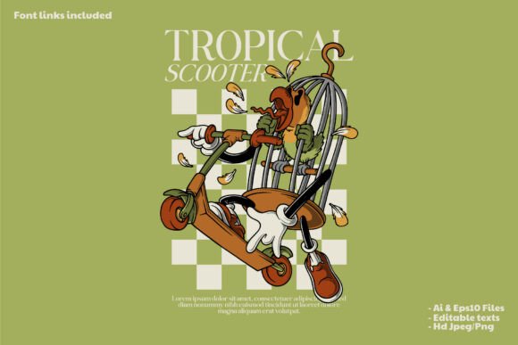 Retro Birdcage Mascot on a Scooter