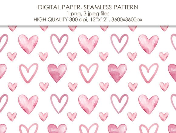 Watercolor Hearts Digital Paper Clipart