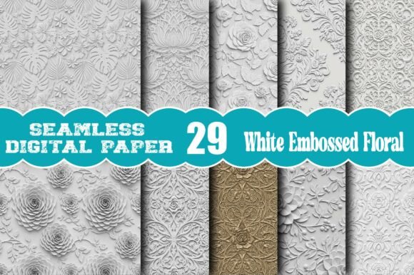 White Embossed Floral Digital Paper